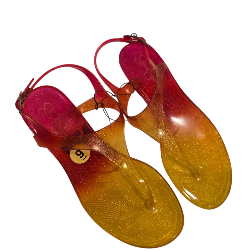 💙 JESSICA SIMPSON Brysin Sunset Glitter Sandals Pink Yellow - Picture 2 of 7
